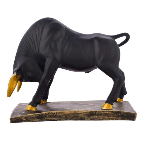 Black & Gold Bull Statue – Antique Geometric Animal Figurine for Home, Office & Desk Décor