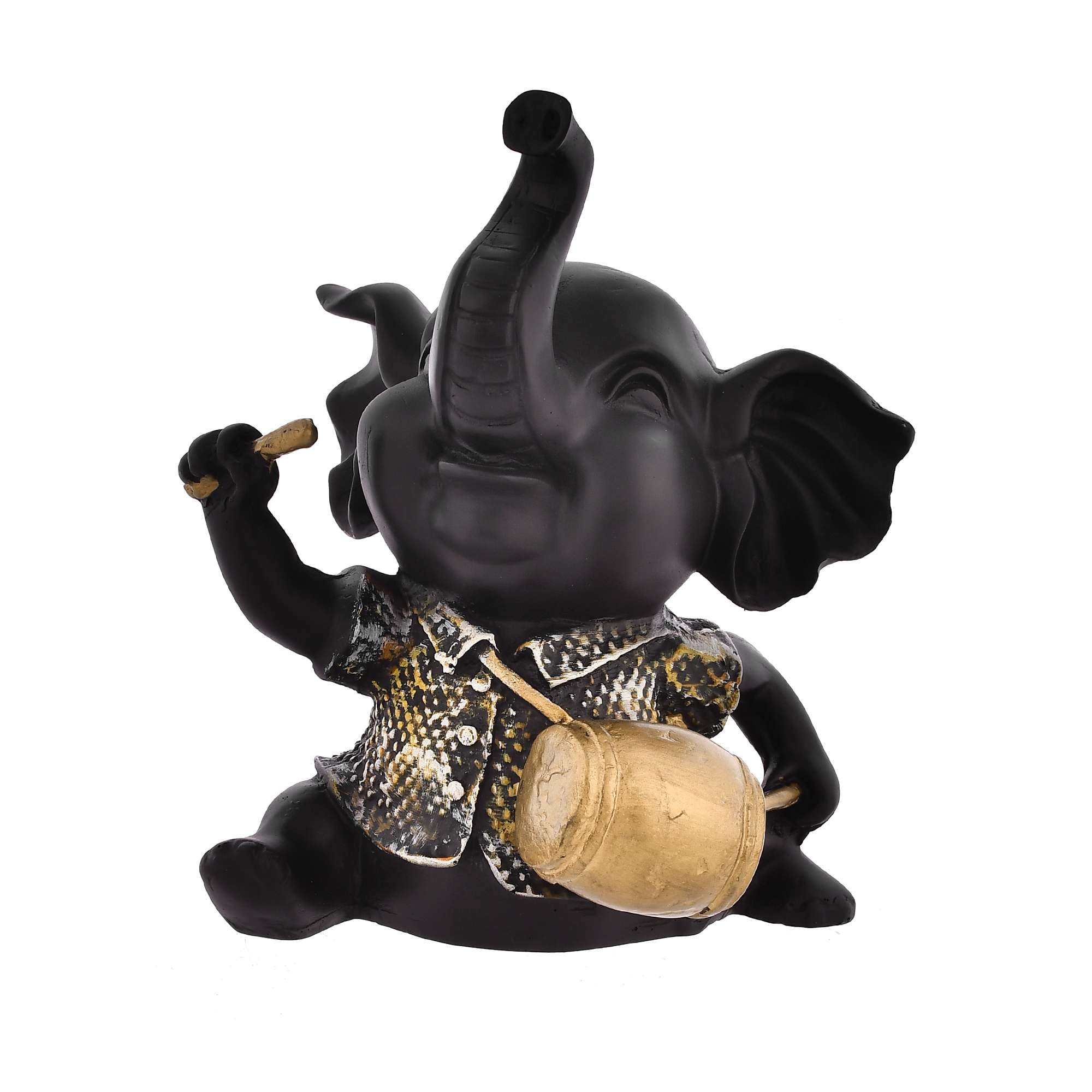 Elephant Playing Musical Instrument Sculpture – Decorative Showpiece Figurine for Home & Living Room