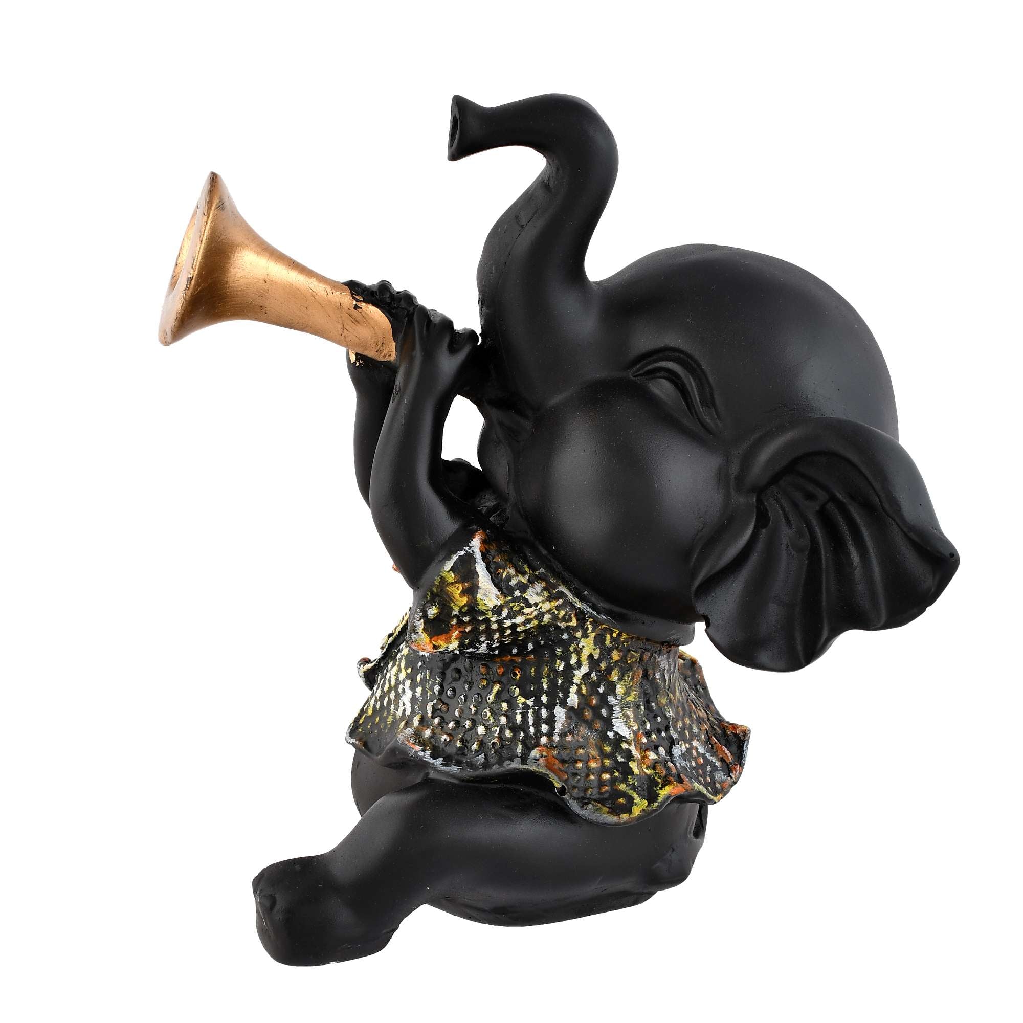 Elephant Playing Trumpet Showpiece – Polyresin Decorative Figurine for Home & Office