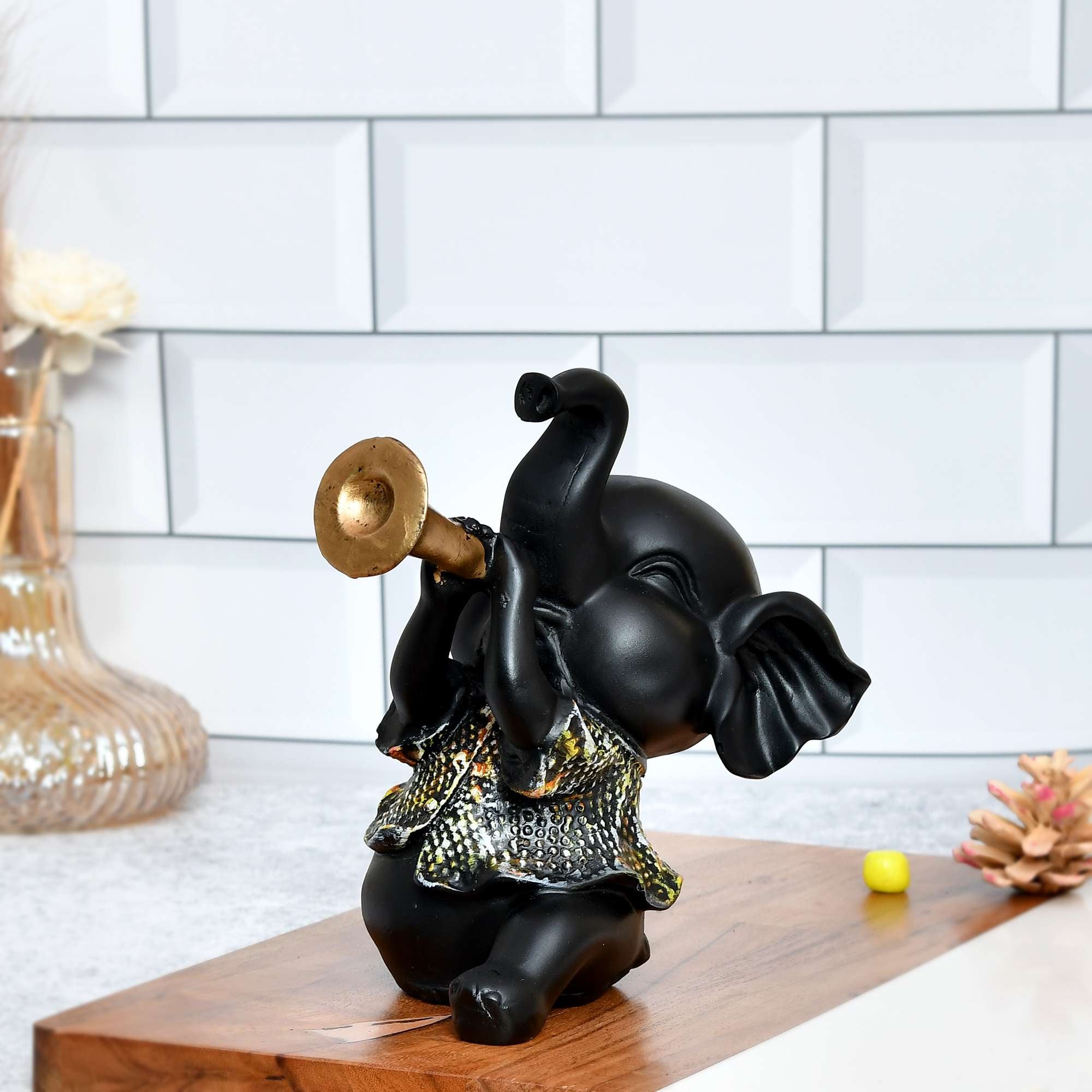 Elephant Playing Trumpet Showpiece – Polyresin Decorative Figurine for Home & Office